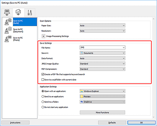 figure: Settings dialog box